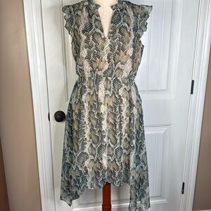 Steve Madden Womens Gray Snake Print Ruffled Midi Dress SZ L/10
